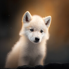 Obraz premium Snow Wolf Cub created with Generative AI Technology