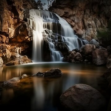 Late afternoon picture of a serene waterfall