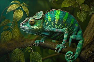 Obraz premium Madagascar is home to the Panther Chameleon (Furcifer pardalis). Generative AI
