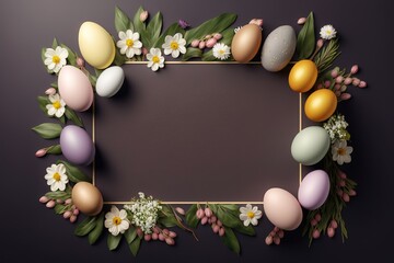 Naklejka na ściany i meble Easter Background with Easter eggs and flowers .Generative AI