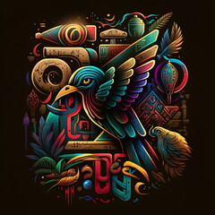 Abstract Colorful Bird Inspired by Ancient Egypt - Atenvalley.com
