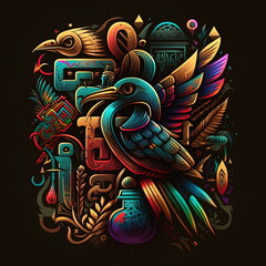 Abstract Colorful Bird Inspired by Ancient Egypt - Atenvalley.com