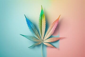 trendy 3d modern pastel color marijuana cannabis leaf made by generative ai