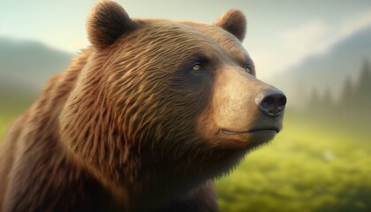  a brown bear standing on top of a lush green field.  generative ai