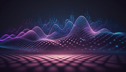  an abstract background with waves and dots in purple and blue.  generative ai