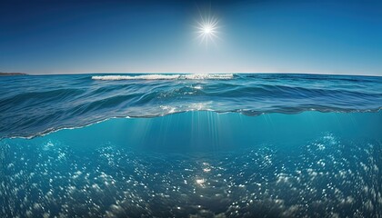  the sun shines brightly over the ocean as it reflects off the water.  generative ai
