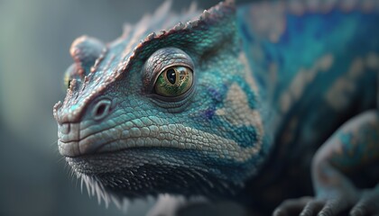 a close up of a lizard's face with a blurry background.  generative ai