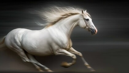 Naklejka na ściany i meble a white horse is galloping on a black and white background. generative ai
