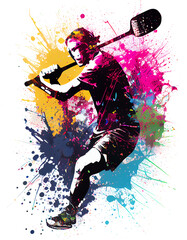 Fototapeta na wymiar Sports man playing, colorful splashes for t-shirt design and various use, png transparent background Generative AI