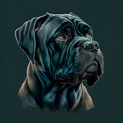 Cane Corso logo. Cane Corso head image in retro style. Generated image of a dog using artificial intelligence. Pet. Best friend. Generative AI.