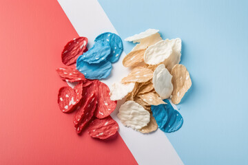 Obraz premium red, white, and blue potato chips made by generative ai