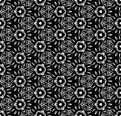 Black and white seamless pattern texture. Greyscale ornamental graphic design. Mosaic ornaments. Pattern template. Vector illustration. EPS10.