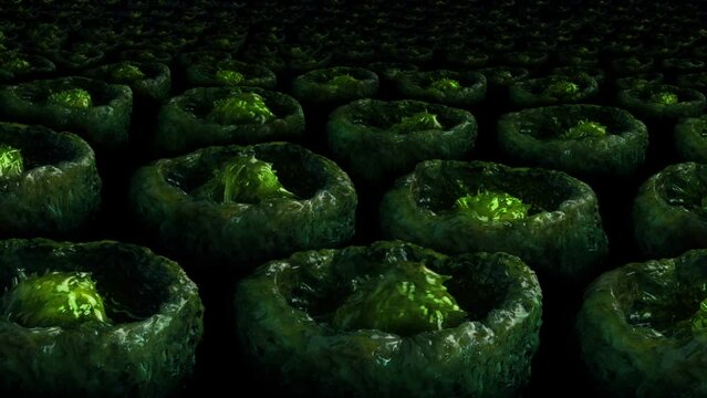 Mutant Green Creatures Writhing In Sacks