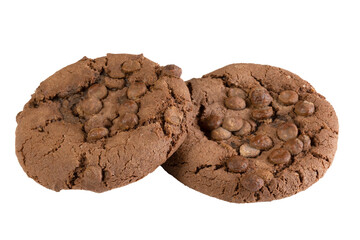 biscuits cookies au chocolat en gros plan, isolé sur un fond blanc