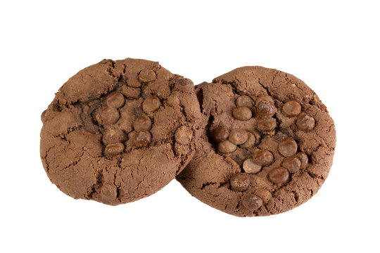 biscuits cookies au chocolat en gros plan, isolé sur un fond blanc