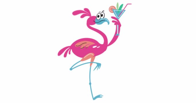 The funny Flamingo with a glass of cocktail 