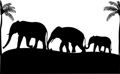 silhouette elephants family background © shop