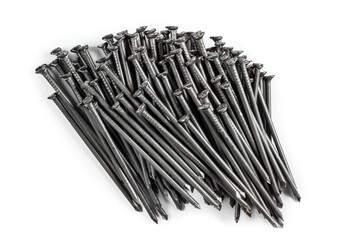 A bunch of nails on a white background.