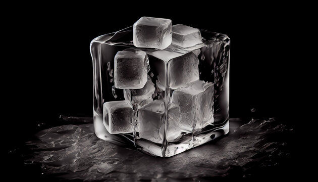 Ice cube on black background, generative ai
