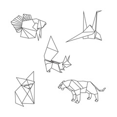 vector set of animal linear illustrations art