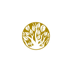 Circle tree logo. Tree of Life Stamp isolated on white background