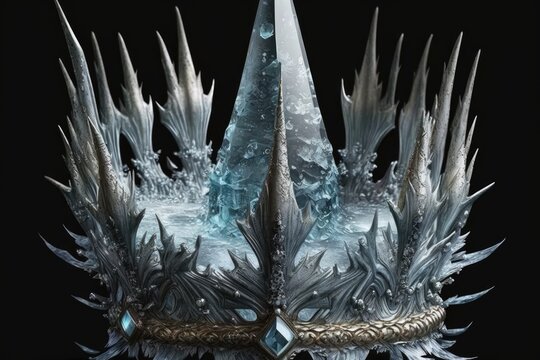The icy crown. This frozen, icy crown is reminiscent of icicles and is fit for a queen. artistic rendition of the artist's own design. Generative AI