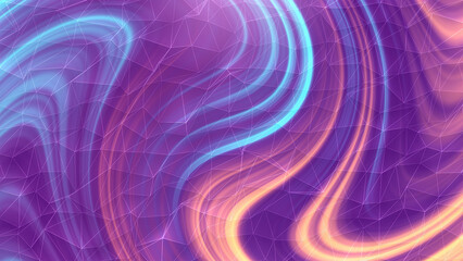 Abstract orange and blue polygon tech network with connect technology background. Abstract lines texture background.