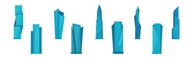 Blue Glass Skyscraperd as High-rise Tower Office Building Vector Set