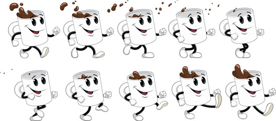 Coffee Mug Walk Cycle.
Color vector illustration of a cartoon Coffee Mug Cartoon character Walk Cycle