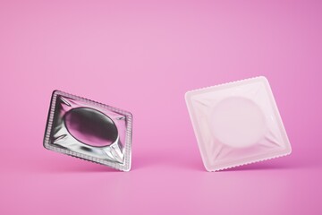 protection against unwanted pregnancy. closed condoms on a pastel background. 3D render