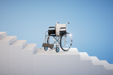 Fototapeta na wymiar there are no conditions for the movement of people with disabilities. wheelchair on the steps. 3D render