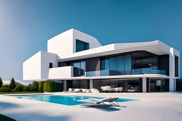 Obraz na płótnie Canvas Playful Surreal Architecture. Super Modern Extravagant House. Surreal Modern Villa. Futuristic Luxury Geometric Architecture. Generative AI