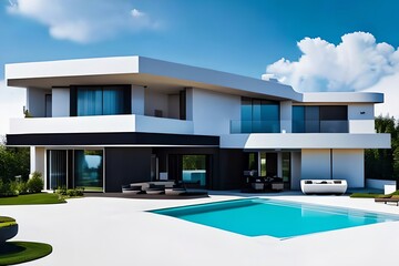 Fototapeta na wymiar Playful Surreal Architecture. Super Modern Extravagant House. Surreal Modern Villa. Futuristic Luxury Geometric Architecture. Generative AI