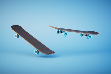 the concept of extreme sports. skateboards on a blue background. 3D render