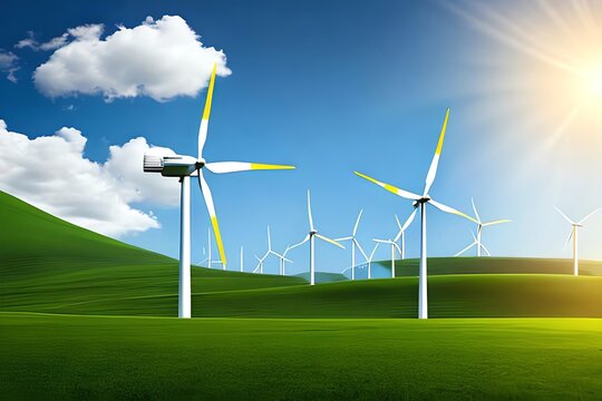 Renewable Energy Background With Green Energy As Wind Turbines. Generative AI