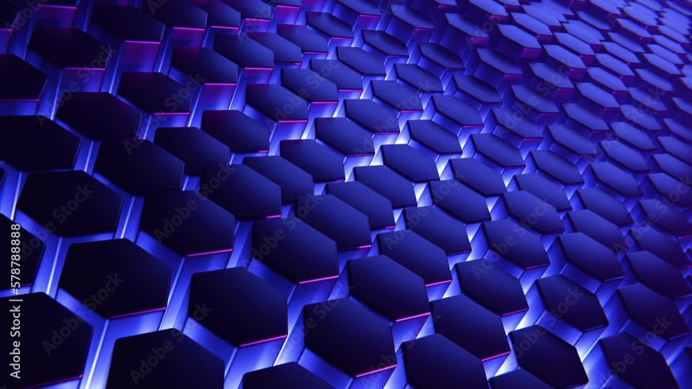 Poster hexagon background. 3d render. abstract blue pink hexagonal pattern. random motion. seamless loop