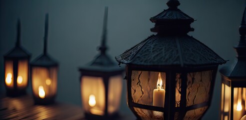 Fototapeta na wymiar closeup of Ramadan lanterns Ramadan Kareem 