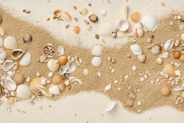 Fototapeta na wymiar Beautiful Sunset on a Sandy Beach with Tiny Shells