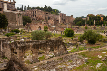 Ruins of ancient constructions. Place of archeological excavations in Rome - September 2015