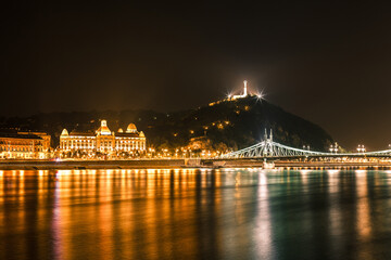 Fototapeta na wymiar Night view at famous Liberty Bridge in Budapest, Hungary