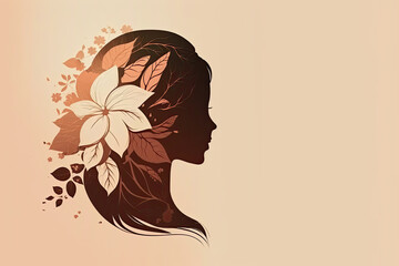 Beautiful female profile. Pretty woman with a cute hairstyle with flowers on light background. Generative AI