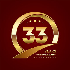 33th Anniversary logo design with shiny gold ring style. Logo Vector Template