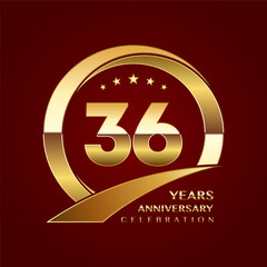 36th Anniversary logo design with shiny gold ring style. Logo Vector Template