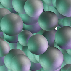 An abstract scene with a green surface and purple ball in a digital rendering of concrete and metal, Balls abstract. 3d render