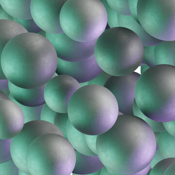 An abstract scene with a green surface and purple ball in a digital rendering of concrete and metal, Balls abstract. 3d render
