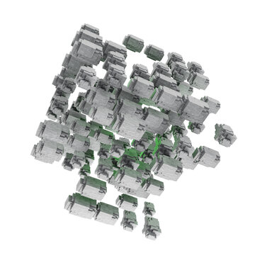 A strikingly beautiful, 3D abstract building that features a lush green color palette and intriguing, abstract design elements.