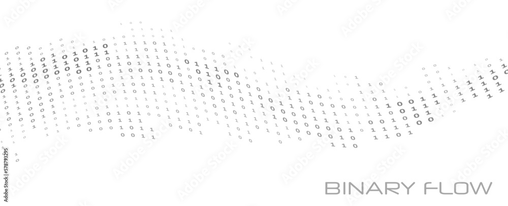 Poster Binary flow. Digital data stream by ones and zeros. Minimal vector graphics