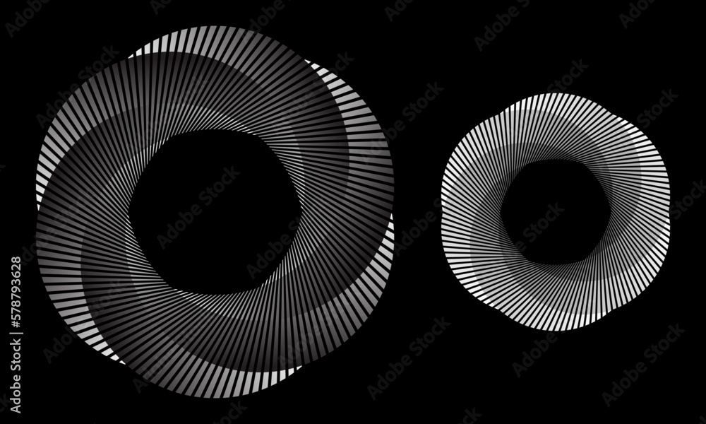 Poster circle with gradient line elements from white to black. abstract geometric art line background.