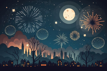 Fireworks in the Sky Created with Generative AI Technology