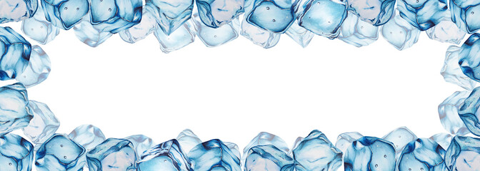 Watercolor frame with ice cubes. Hand painting clipart on an isolated background. For designers, decoration, postcards, wrapping paper, scrapbooking, covers, invitations, posters and textile